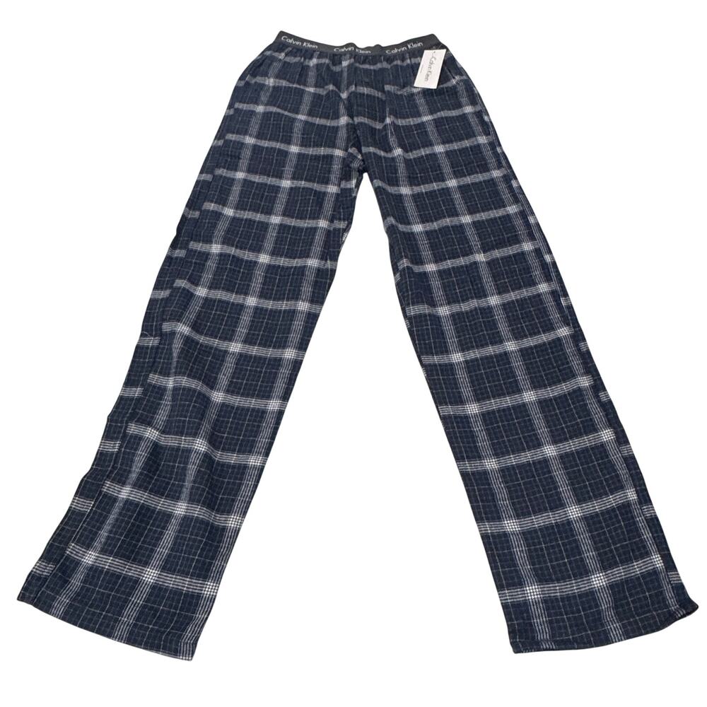 CALVIN KLEIN Mens NWT Navy Blue Plaid Cotton Pajama Lounge Pants Small